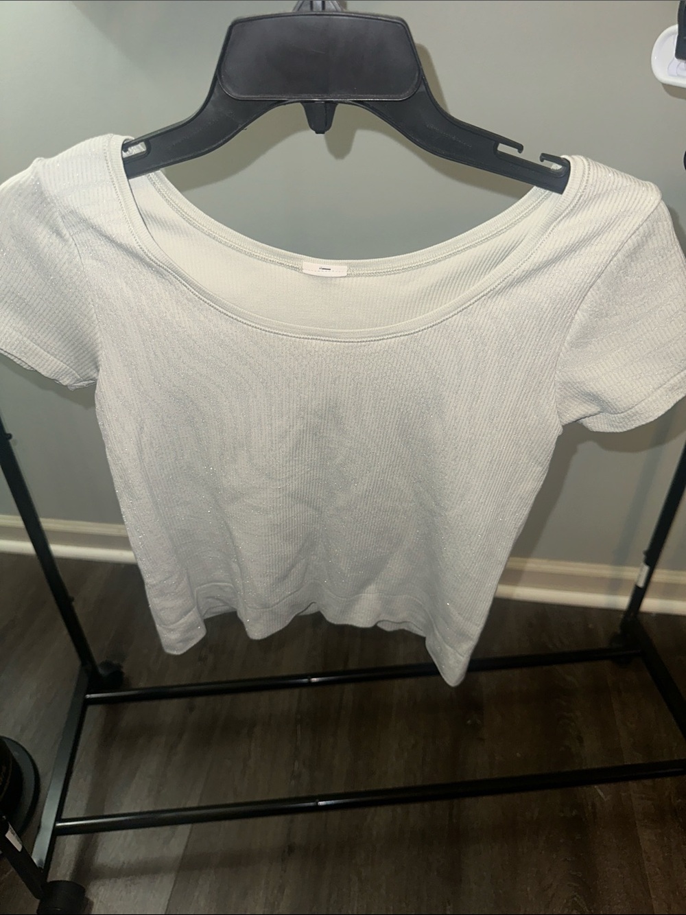 Athleta Women's Short-Sleeve Scoop Neck Top with silver  accent